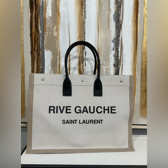 rive gauche large tote bag in printed canvas and leather